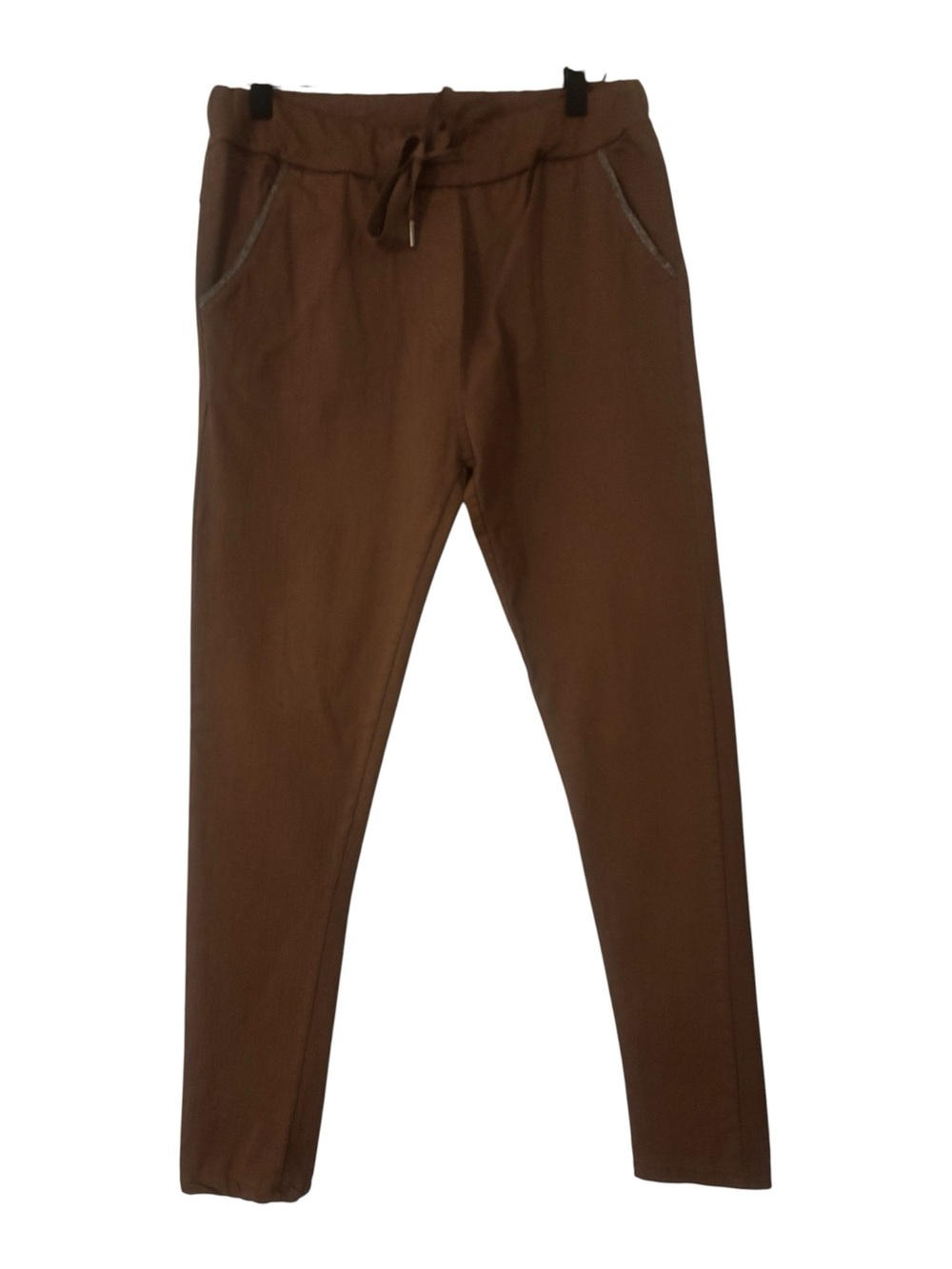 Ventu6 Slim Drawstring Trousers in Brown